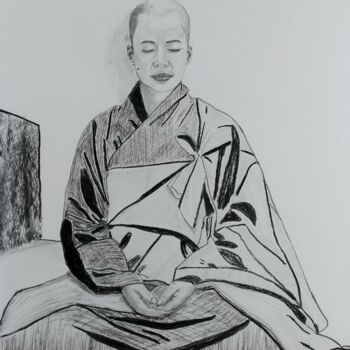 Zeichnungen mit dem Titel "Meditation #1" von Ibrahim Unal, Original-Kunstwerk, Kohle