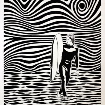 Disegno intitolato "Men Surfing 2" da Ibrahim Unal, Opera d'arte originale, Pennarello