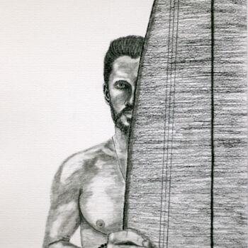 Zeichnungen mit dem Titel "Men Surfing 4" von Ibrahim Unal, Original-Kunstwerk, Kohle