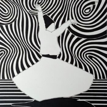 Disegno intitolato "Whirling Dervish 2" da Ibrahim Unal, Opera d'arte originale, Pennarello