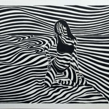 Drawing titled "Sunbathing - 4" by Ibrahim Unal, Original Artwork, Marker