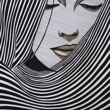 Dessin intitulée "Portrait with lines…" par Ibrahim Unal, Œuvre d'art originale, Marqueur