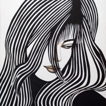 Drawing titled "Portrait with lines…" by Ibrahim Unal, Original Artwork, Marker