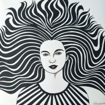 Drawing titled "Portrait with lines…" by Ibrahim Unal, Original Artwork, Marker