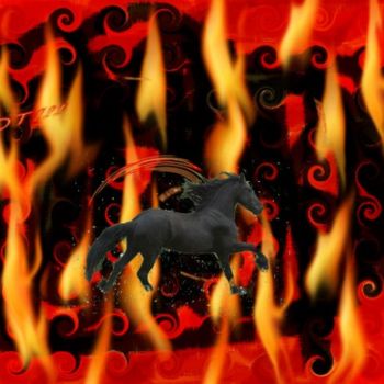 Arts numériques intitulée "Black Horse Fire" par Icecream, Œuvre d'art originale