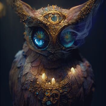 数字艺术 标题为“egyptian owl” 由Iché, 原创艺术品, 数字油画 安装在木质担架架上