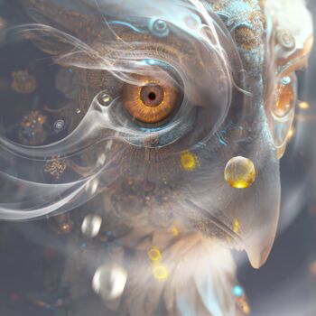 Arte digital titulada "WHITE OWL" por Iché, Obra de arte original, Pintura Digital Montado en Bastidor de camilla de madera