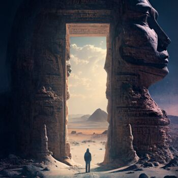 Digital Arts titled "egyptian dimension…" by Iché, Original Artwork, Digital Painting Mounted on Wood Stretcher frame