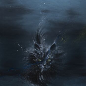 Ζωγραφική με τίτλο "wild cat" από Iché, Αυθεντικά έργα τέχνης, Λάδι Τοποθετήθηκε στο Ξύλινο φορείο σκελετό