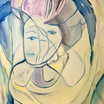 Peinture intitulée "Woman with ribbon" par Ida Iris, Œuvre d'art originale, Huile Monté sur Châssis en bois