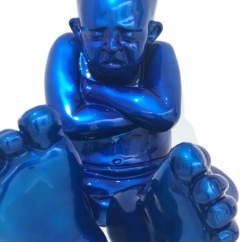 Sculpture intitulée "Babyfoot 85 (Blue C…" par Idan Zareski, Œuvre d'art originale, Résine
