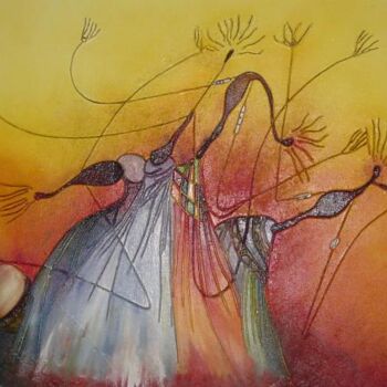 Ζωγραφική με τίτλο "Danse traditionnelle" από Idrissa Savadogo, Αυθεντικά έργα τέχνης