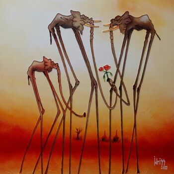 Painting titled "La Rencontre" by Idrissa Savadogo, Original Artwork, Acrylic