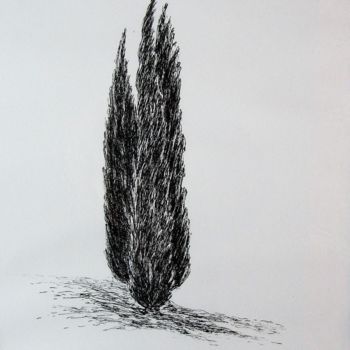 Dessin intitulée "Cypresses" par Isabelle Stagg, Œuvre d'art originale, Encre