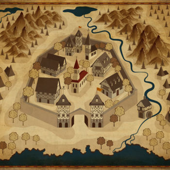 Arte digital titulada "Medieval-village.jpg" por Florin, Obra de arte original, Trabajo Digital 2D