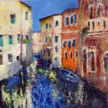 Painting titled "Venice Italy Textur…" by Indrani Ghosh, Original Artwork, Oil Mounted on Other rigid panel