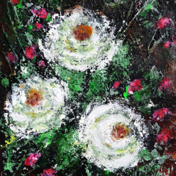 Malerei mit dem Titel "White Roses with Pi…" von Indrani Ghosh, Original-Kunstwerk, Acryl Auf Andere starre Platte montiert