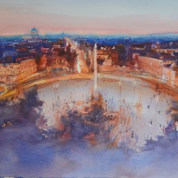 제목이 "Piazza del Popolo -…"인 미술작품 Igli Arapi로, 원작, 수채화