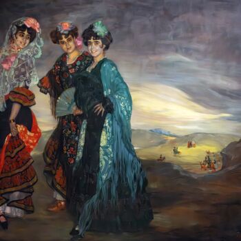 Pittura intitolato "Mes cousines" da Ignacio Zuloaga, Opera d'arte originale, Olio