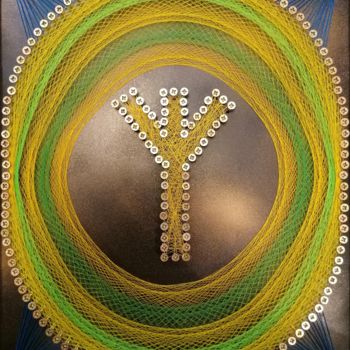 Art textile intitulée "Rune "Olgiz"" par Ignas Kance, Œuvre d'art originale, String Art
