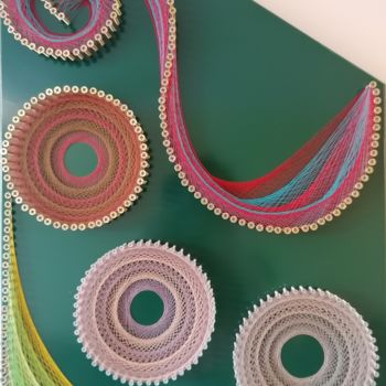 Textile Art titled "Circle lines" by Ignas Kance, Original Artwork, String Art