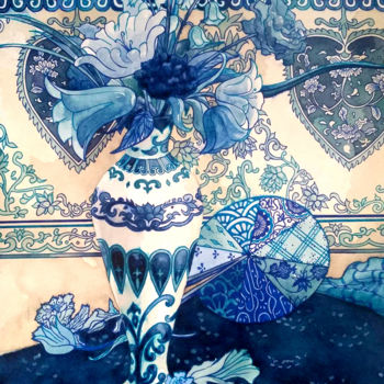 绘画 标题为“Blue White Still Li…” 由Tatiana Ignat, 原创艺术品, 水彩