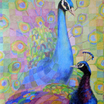 Pintura intitulada "Peacocks.jpg" por Tatiana Ignat, Obras de arte originais, Outro