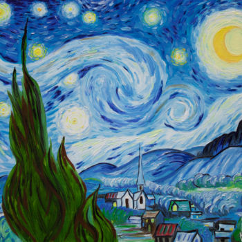 Malerei mit dem Titel "Starry Night (Van G…" von Igor Aranaz, Original-Kunstwerk, Öl