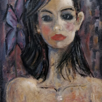 Картина под названием "Портрет с цветком" - Игорь Бондаренко, Подлинное произведение искусства, Масло