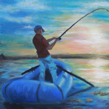Schilderij getiteld "fishing luck" door Igor Bronzov, Origineel Kunstwerk, Olie