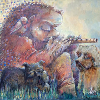 Painting titled "The flute" by Igor Filippov, Original Artwork, Oil