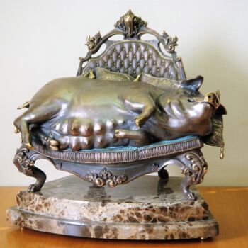 Sculptuur getiteld "Свинья на троне" door Igor Glukhenkij, Origineel Kunstwerk, Bronzen