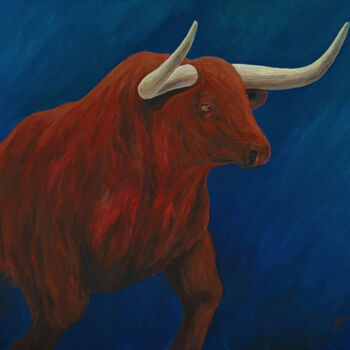Картина под названием "Красный бык" - Игорь Храмов, Подлинное произведение искусства, Акрил