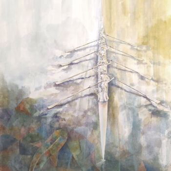 Картина под названием "Туманный заплыв" - Игорь Храмов, Подлинное произведение искусства, Акварель