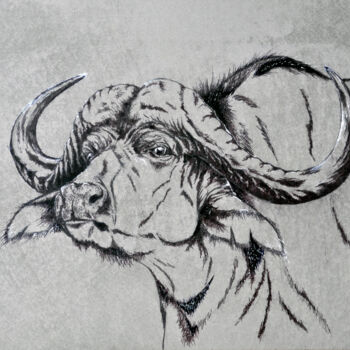 Tekening getiteld "African buffalo" door Igor Kashchenko, Origineel Kunstwerk, Inkt