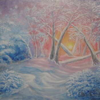 Painting titled "Утро в снегу" by Igor Kon, Original Artwork, Oil