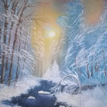 Painting titled "winter creek,nature" by Igor Kryzhanovskyy, Original Artwork, Acrylic