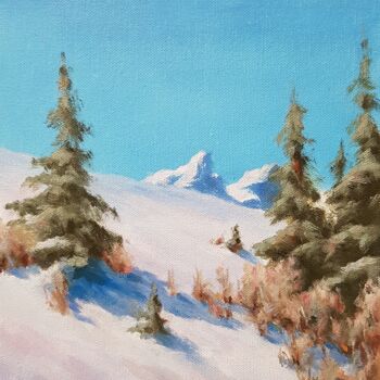 Painting titled "Mountain slope in w…" by Igor Makeev, Original Artwork, Oil