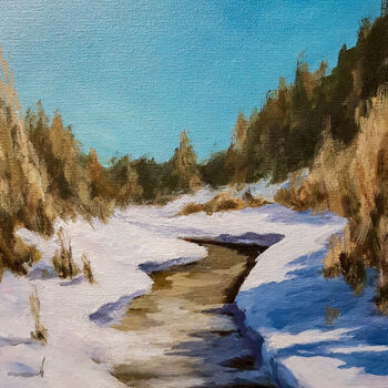 Картина под названием "Winter river" - Igor Makeev, Подлинное произведение искусства, Масло