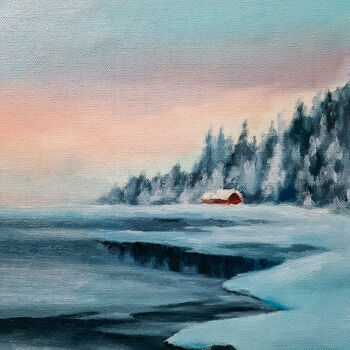 Картина под названием "Frozen lake" - Igor Makeev, Подлинное произведение искусства, Масло