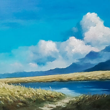 Malerei mit dem Titel "Lake in the mountai…" von Igor Makeev, Original-Kunstwerk, Öl