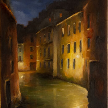 Malerei mit dem Titel "Night in Venice" von Igor Makeev, Original-Kunstwerk, Öl