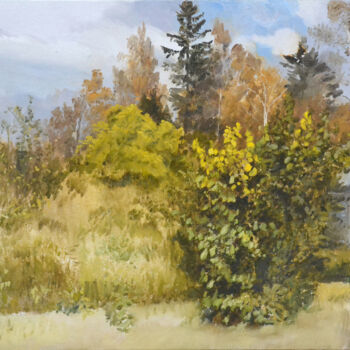 Peinture intitulée "Осенний день" par Igor Masin, Œuvre d'art originale, Huile Monté sur Autre panneau rigide