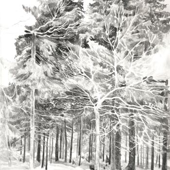 Рисунок под названием "Две елки" - Игорь Машин, Подлинное произведение искусства, Карандаш