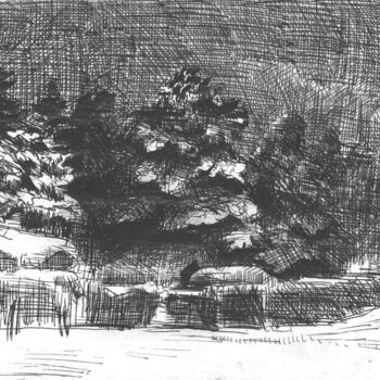 Рисунок под названием "Зимняя ночь. Сосны" - Игорь Машин, Подлинное произведение искусства, Гелевая ручка