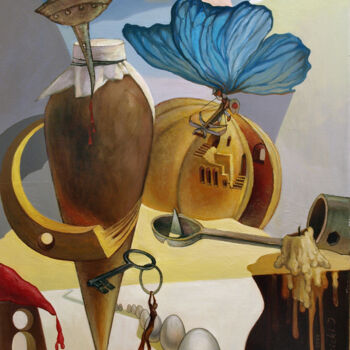 Painting titled "Still life with eggs" by Igor Moscicki, Original Artwork, Oil