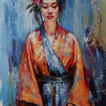 Pittura intitolato "Geisha" da Igor Navrotski, Opera d'arte originale, Olio Montato su Telaio per barella in legno