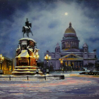 Painting titled "Лунная ночь на Исак…" by Igor Pautov, Original Artwork, Oil