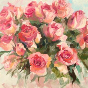Картина под названием "Чайные розы" - Igor Pautov, Подлинное произведение искусства, Масло
