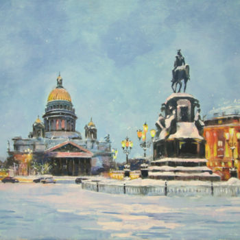 Painting titled "Вечерний снегопад" by Igor Pautov, Original Artwork, Oil
